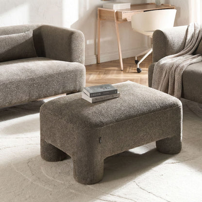 Ottoman Brown Fabric Plush Texture Cylindrical Legs