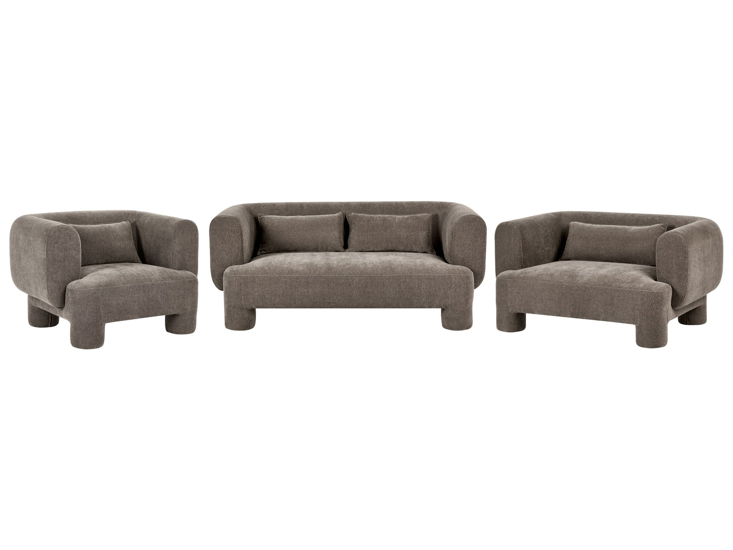 Soft Curved Brown Fabric 3 Seater Sofa Set Loveseat