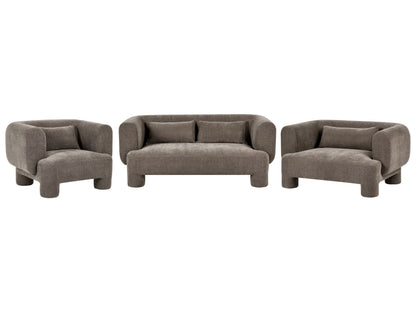 Soft Curved Brown Fabric 3 Seater Sofa Set Loveseat