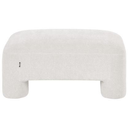 White Fabric Ottoman with Plush Texture and Cylindrical Legs Organic Style