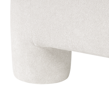 White Fabric Ottoman with Plush Texture and Cylindrical Legs Organic Style