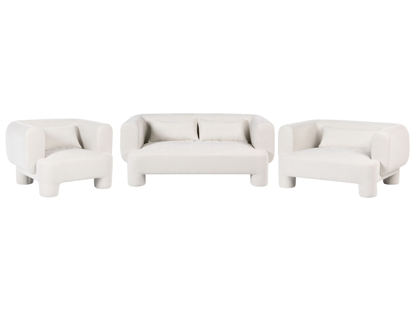 Curved White Fabric Living Room Set Sofa Loveseat Armchair