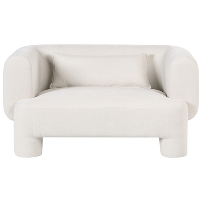Curved White Fabric Living Room Set Sofa Loveseat Armchair