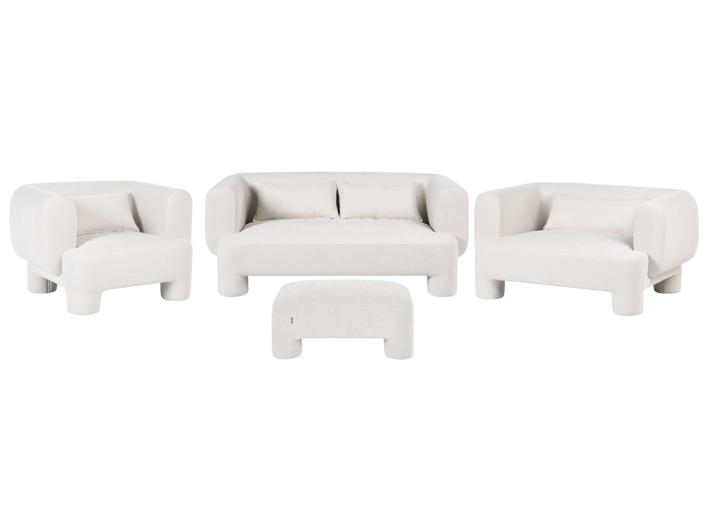 Living Room Set White Fabric Soft Curved 3 Seater Sofa