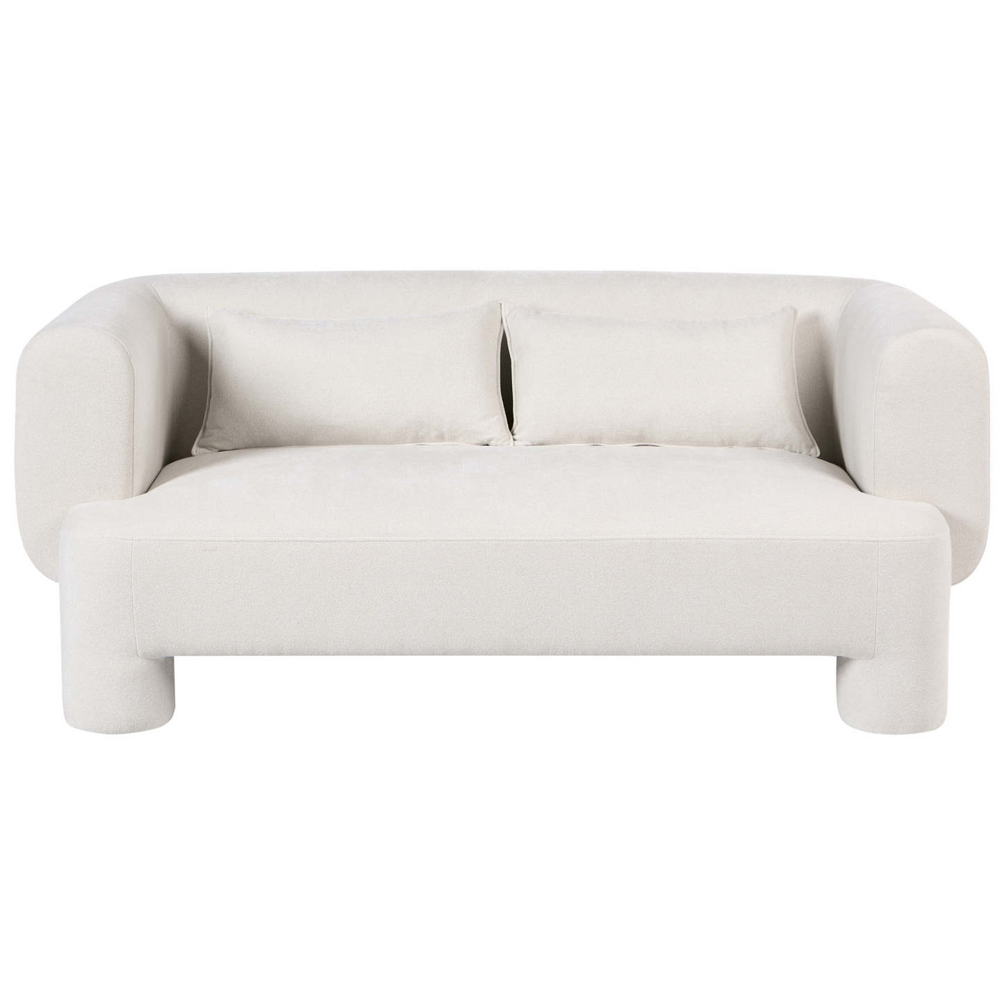 Living Room Set White Fabric Soft Curved 3 Seater Sofa