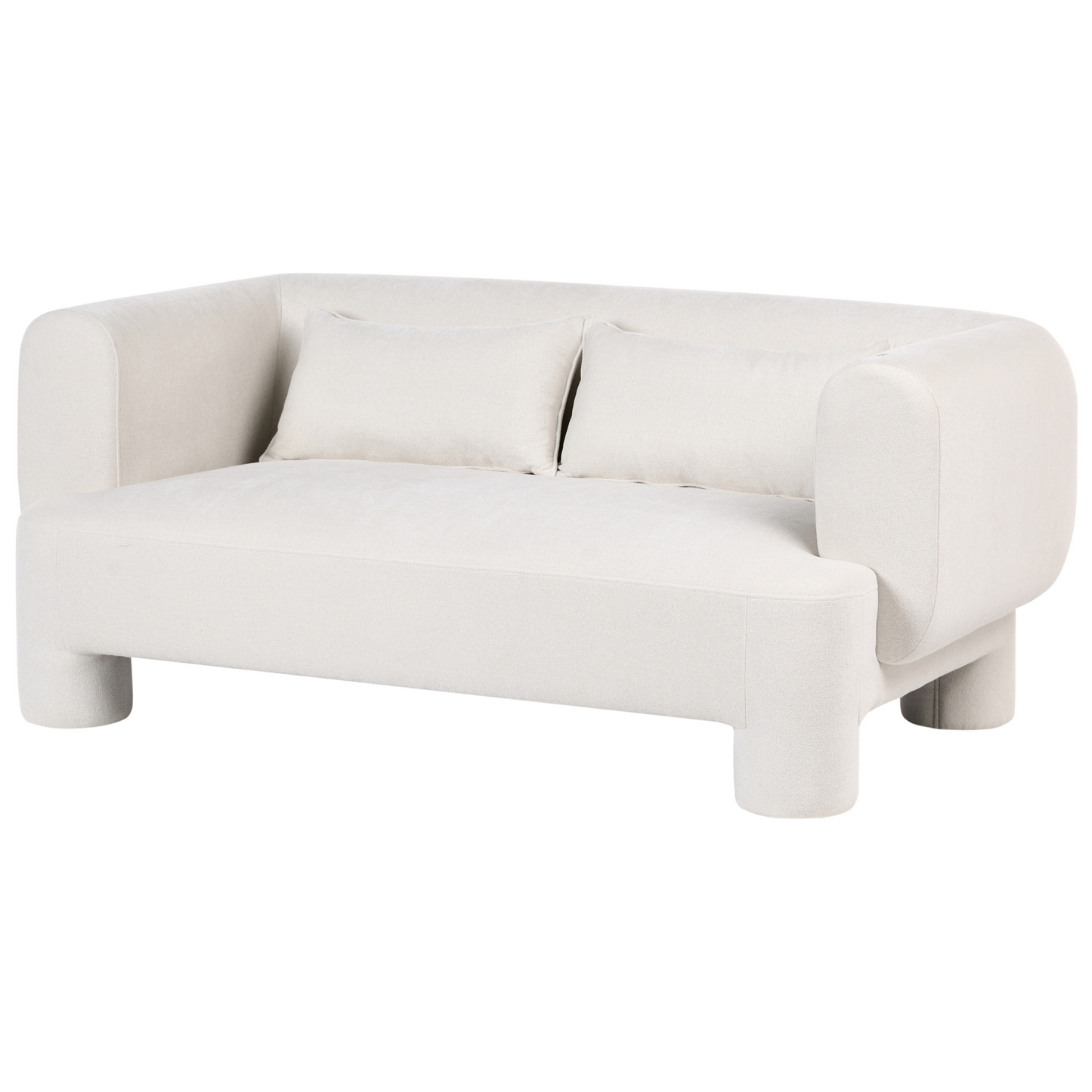 Living Room Set White Fabric Soft Curved 3 Seater Sofa