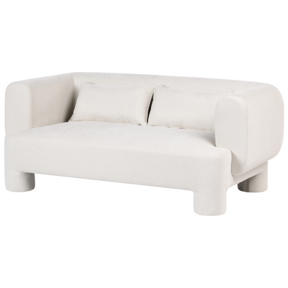 Living Room Set White Fabric Soft Curved 3 Seater Sofa