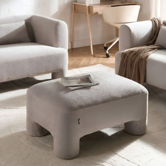 Ottoman Dark Beige Fabric Plush Cylindrical Legs