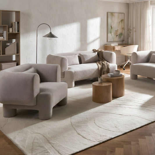 Dark Beige Curved 3 Seater Sofa Loveseat Armchair