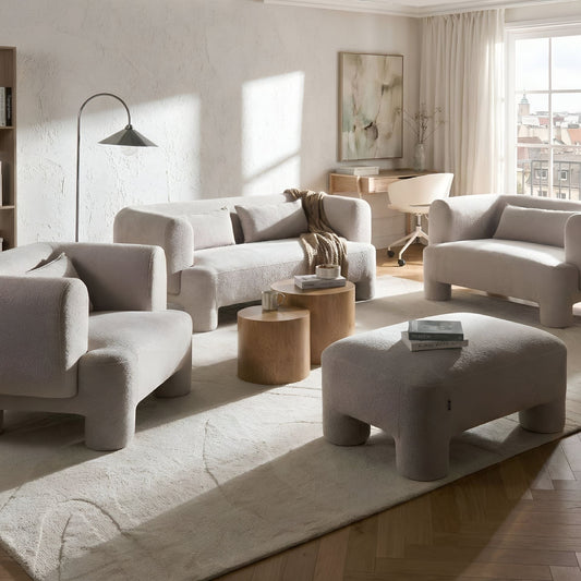 Home Living Room Set Dark Beige Soft Curved 3 Seater Sofa