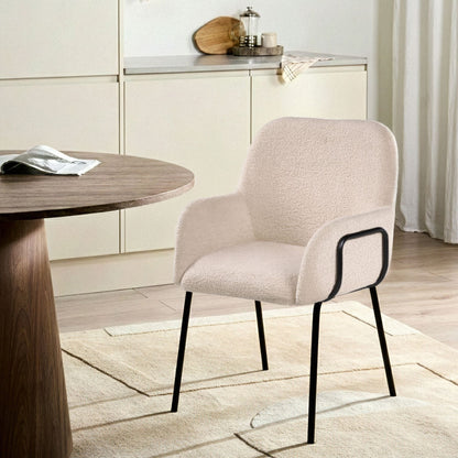 Boucl? Dining Chair Light Beige With Black Iron Base