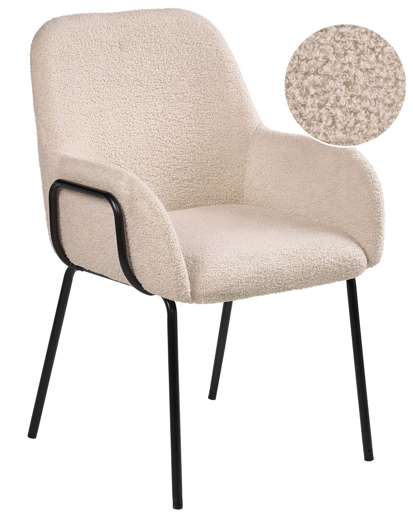 Boucl? Dining Chair Light Beige With Black Iron Base
