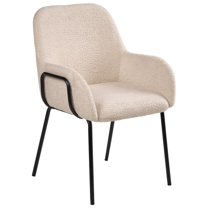 Boucl? Dining Chair Light Beige With Black Iron Base