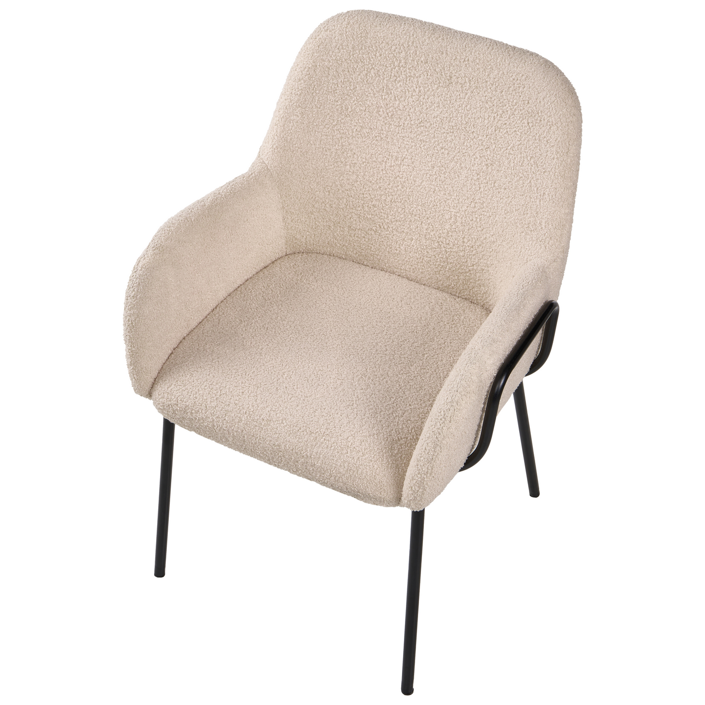 Boucl? Dining Chair Light Beige With Black Iron Base