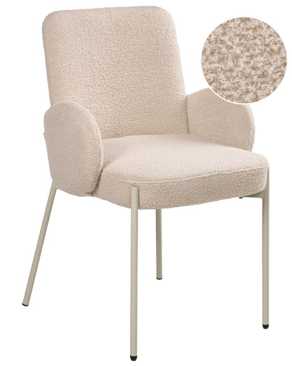 Dining Chair Light Beige Boucle Upholstery Iron Frame Retro Design For Sophisticated Dining Rooms