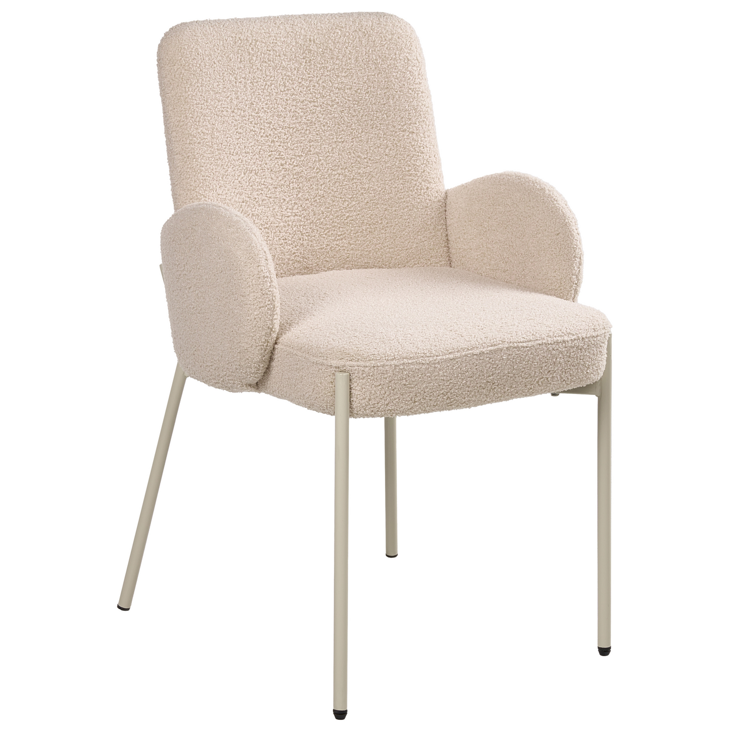 Dining Chair Light Beige Boucle Upholstery Iron Frame Retro Design For Sophisticated Dining Rooms
