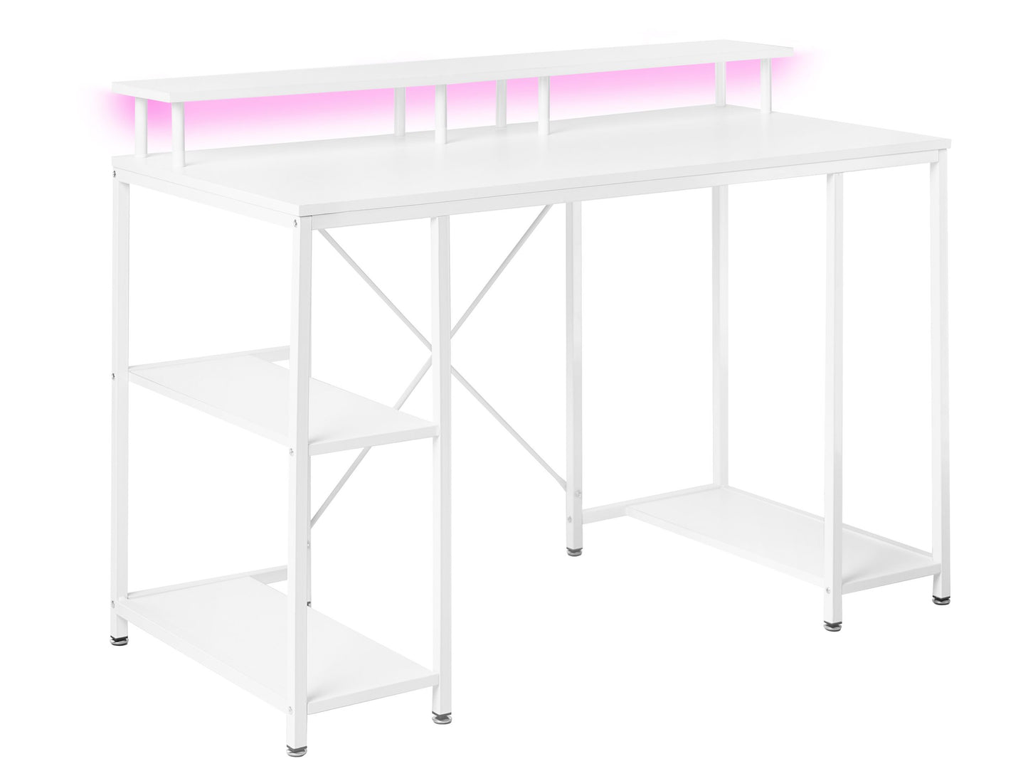 NovaTech Gaming Desk White LED 3-Shelf With Monitor Stand