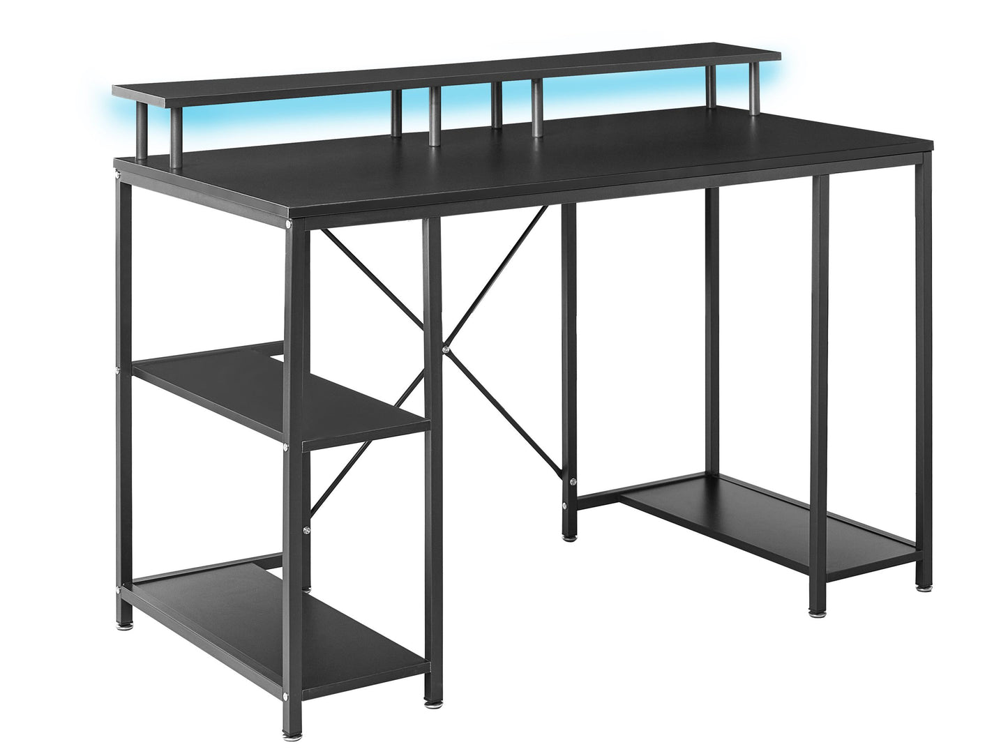 NovaTech Gaming Desk Black MDF Tabletop Iron Frame With LED 3 Shelves