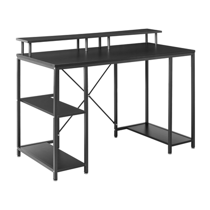 NovaTech Gaming Desk Black MDF Tabletop Iron Frame With LED 3 Shelves