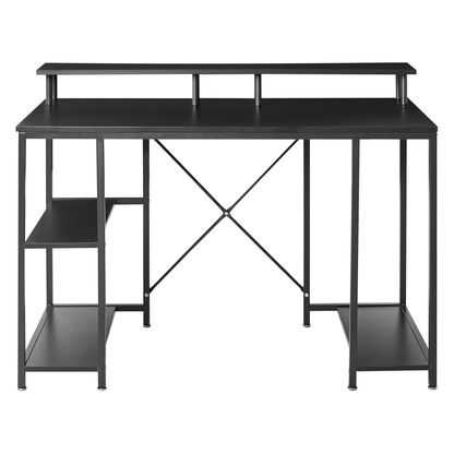 NovaTech Gaming Desk Black MDF Tabletop Iron Frame With LED 3 Shelves