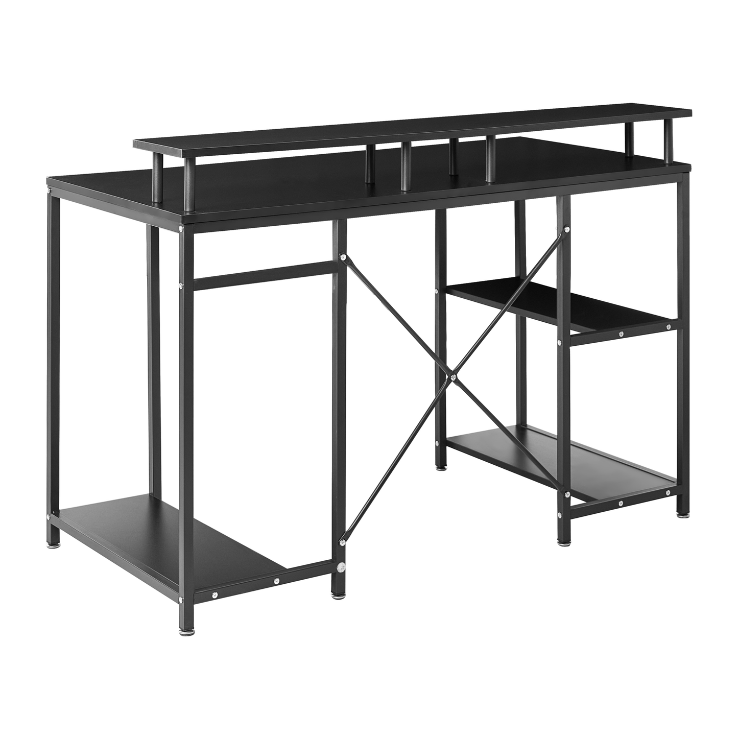 NovaTech Gaming Desk Black MDF Tabletop Iron Frame With LED 3 Shelves