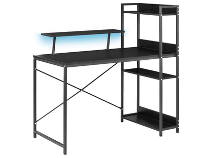 Lumina LED Gaming Desk Black MDF Top Iron Frame 5 Shelves