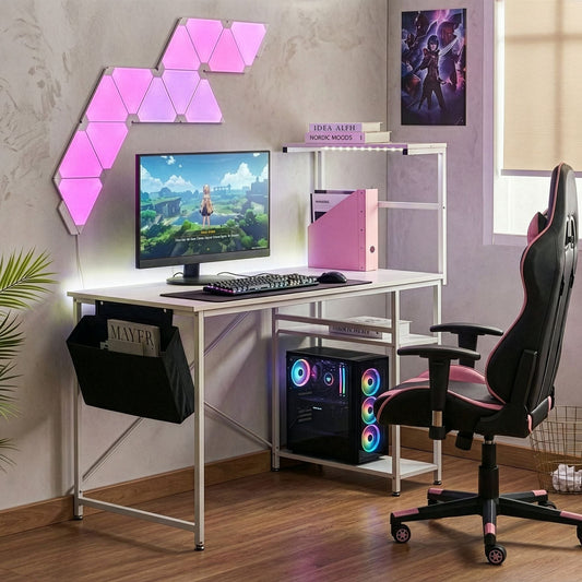 NovaDesk Gaming LED Desk White MDF With Side Pocket