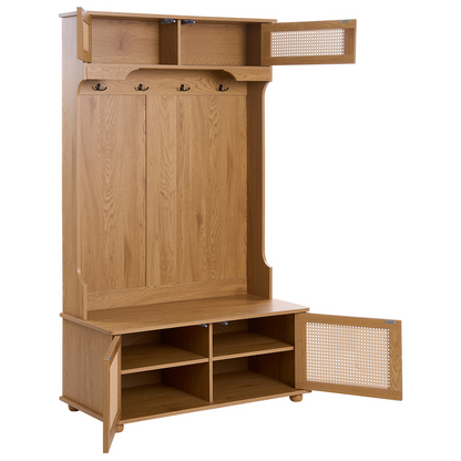 BrandName Light Brown Shoe Storage Coat Rack, 6 Compartments, 4 Hooks