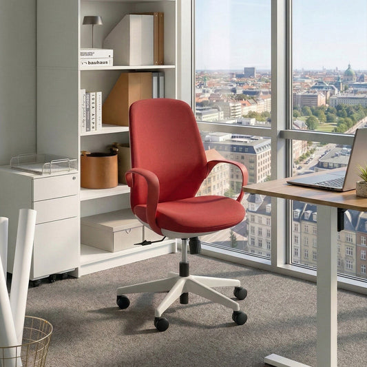Red Mesh Office Chair With Armrests And Adjustable Height