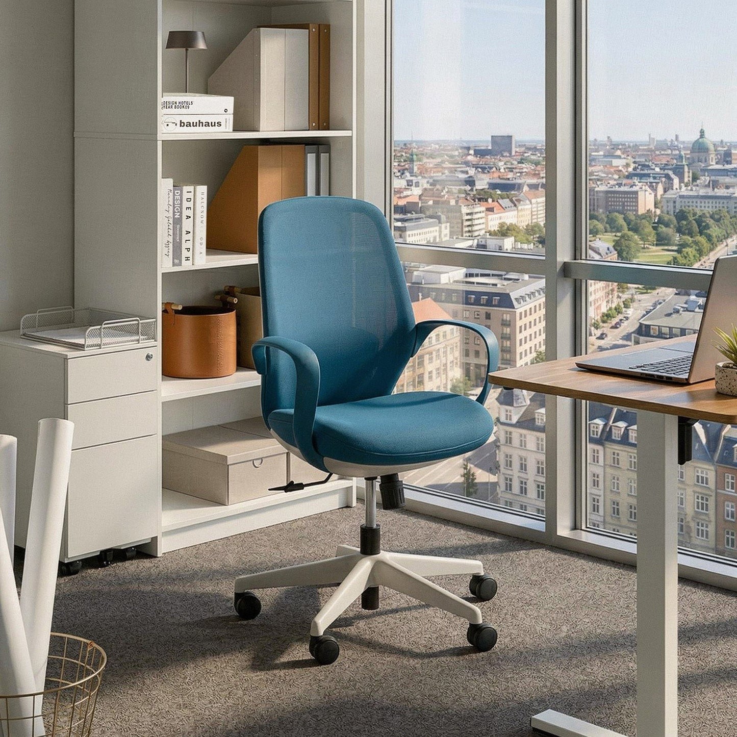 Office Chair Blue Mesh Tilt Backrest Armrests Adjustable