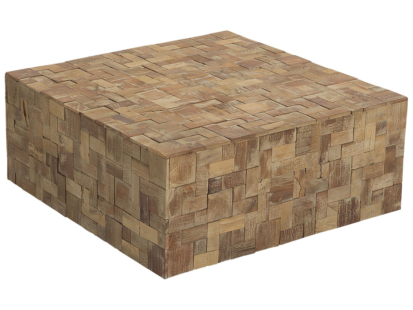 Gambo Coffee Side Table Brown Matte Finish Geometric Teak Wood