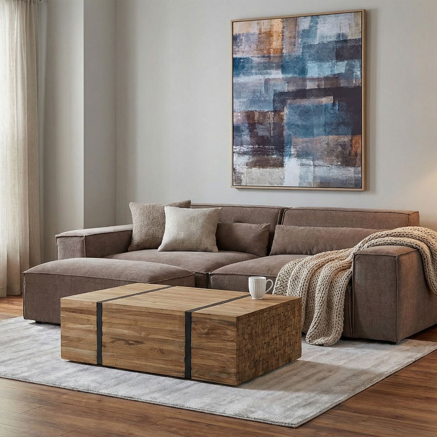 Teak Solid Wood Coffee Table 110 x 69cm Castors Rustic