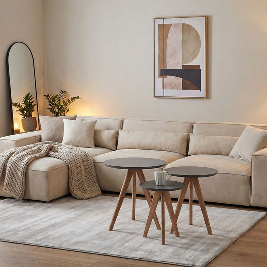 Nest of 3 Tables Grey Top Tripod Beech Legs