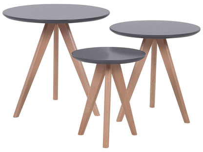 Nest of 3 Tables Grey Top Tripod Beech Legs