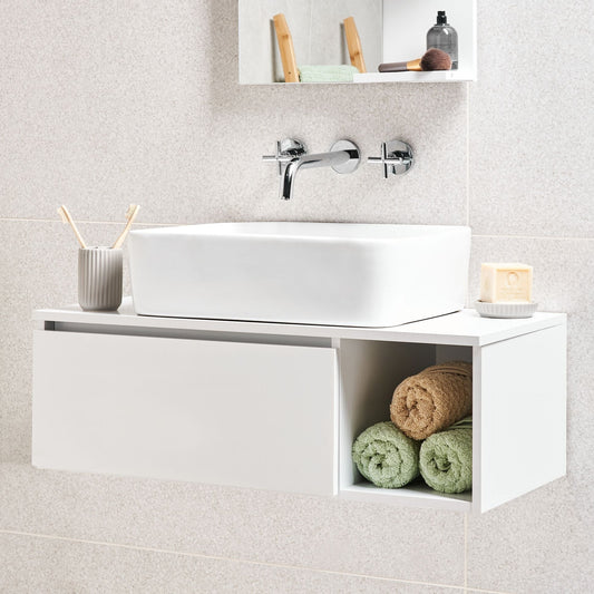 Wall Mounted Bathroom Cabinet White 80 x 40 Fluted Front