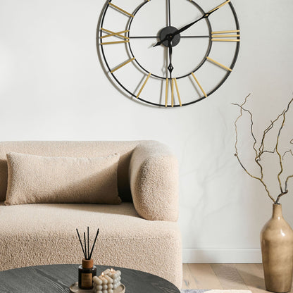 Iron Wall Clock Black And Gold Modern Roman Numerals