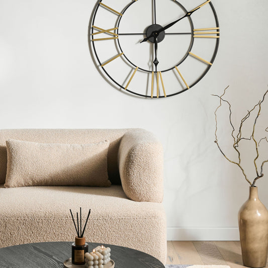 Iron Wall Clock Black And Gold Modern Roman Numerals