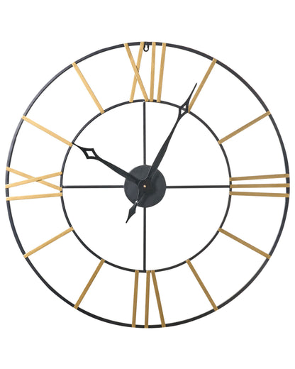 Iron Wall Clock Black And Gold Modern Roman Numerals