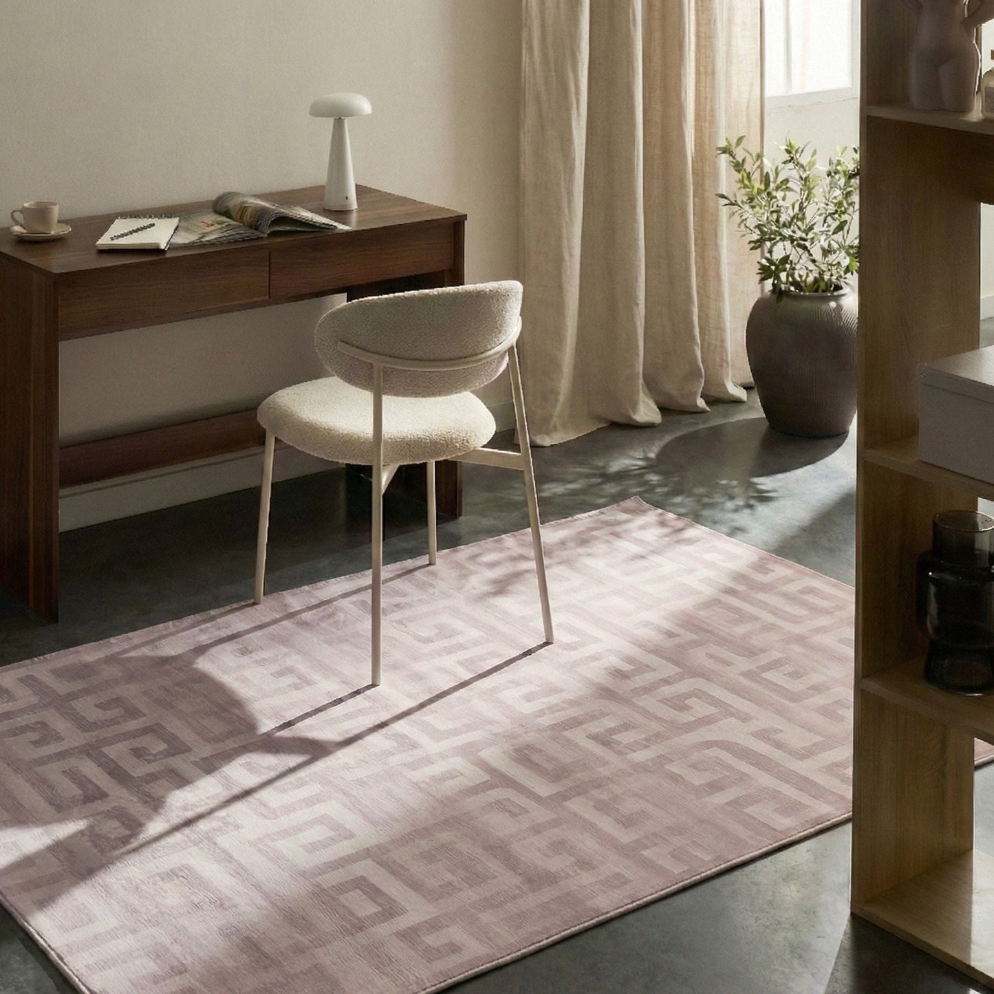 Area Rug Beige 140 x 200cm Modern Geometric Anti Slip Bottom