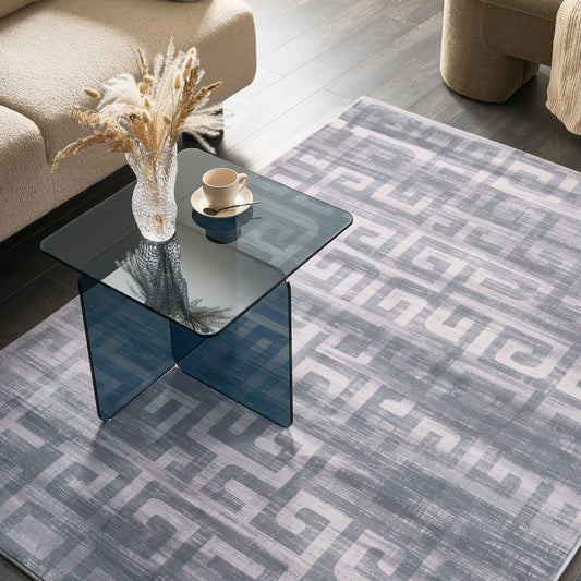 Grey Area Rug 140 x 200cm Modern Geometric Pattern Anti Slip For Underfloor Heating