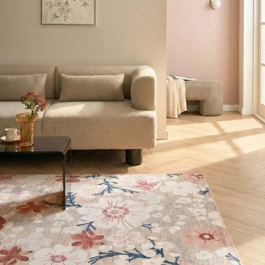 Area Rug Multicolour Fabric 140 x 200cm Modern Floral Pattern Living Room Underfloor Heating Anti Slip