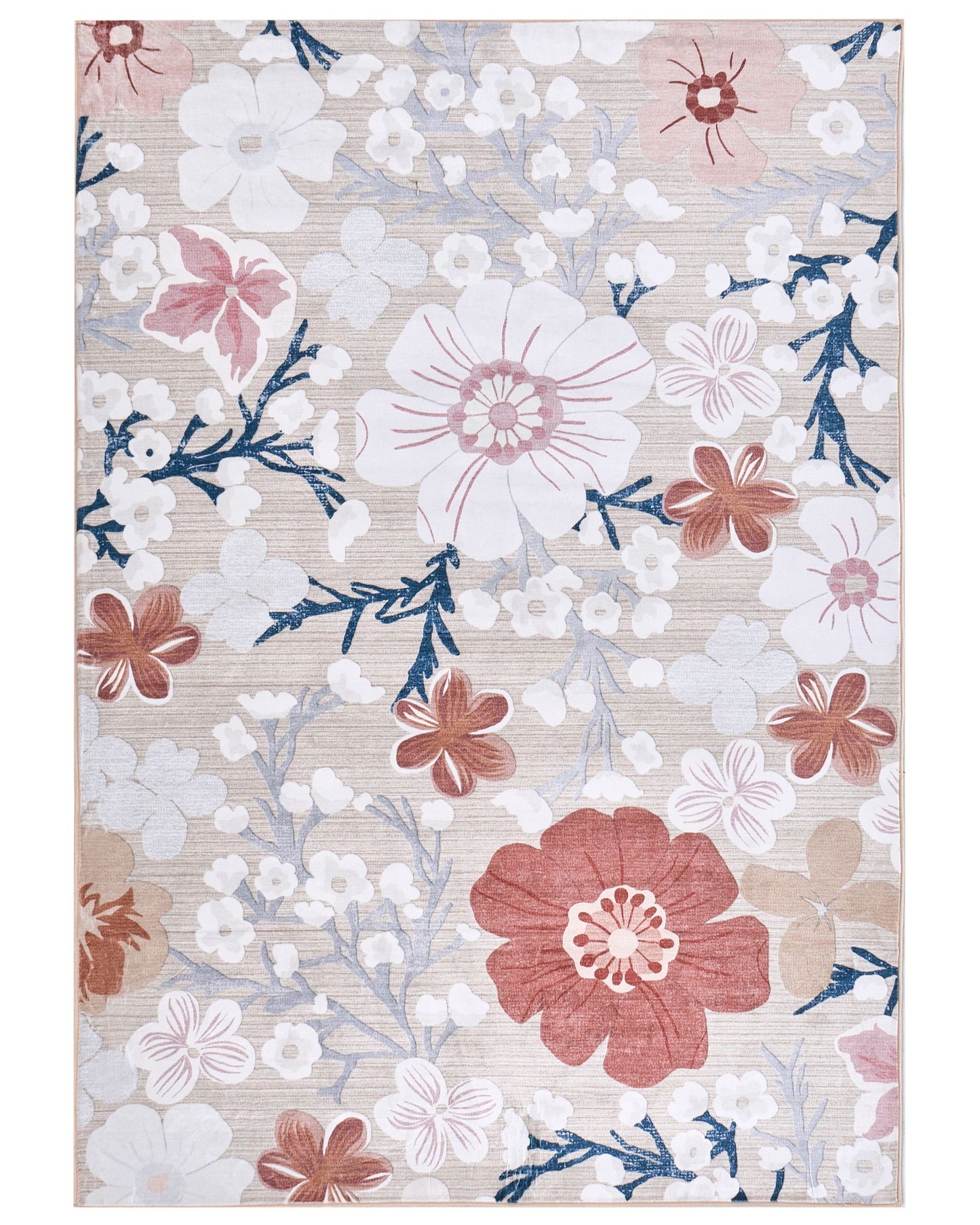Area Rug Multicolour Fabric 140 x 200cm Modern Floral Pattern Living Room Underfloor Heating Anti Slip