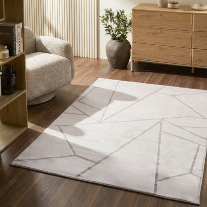 Light Beige Geometric Area Rug 140 x 200 Anti Slip