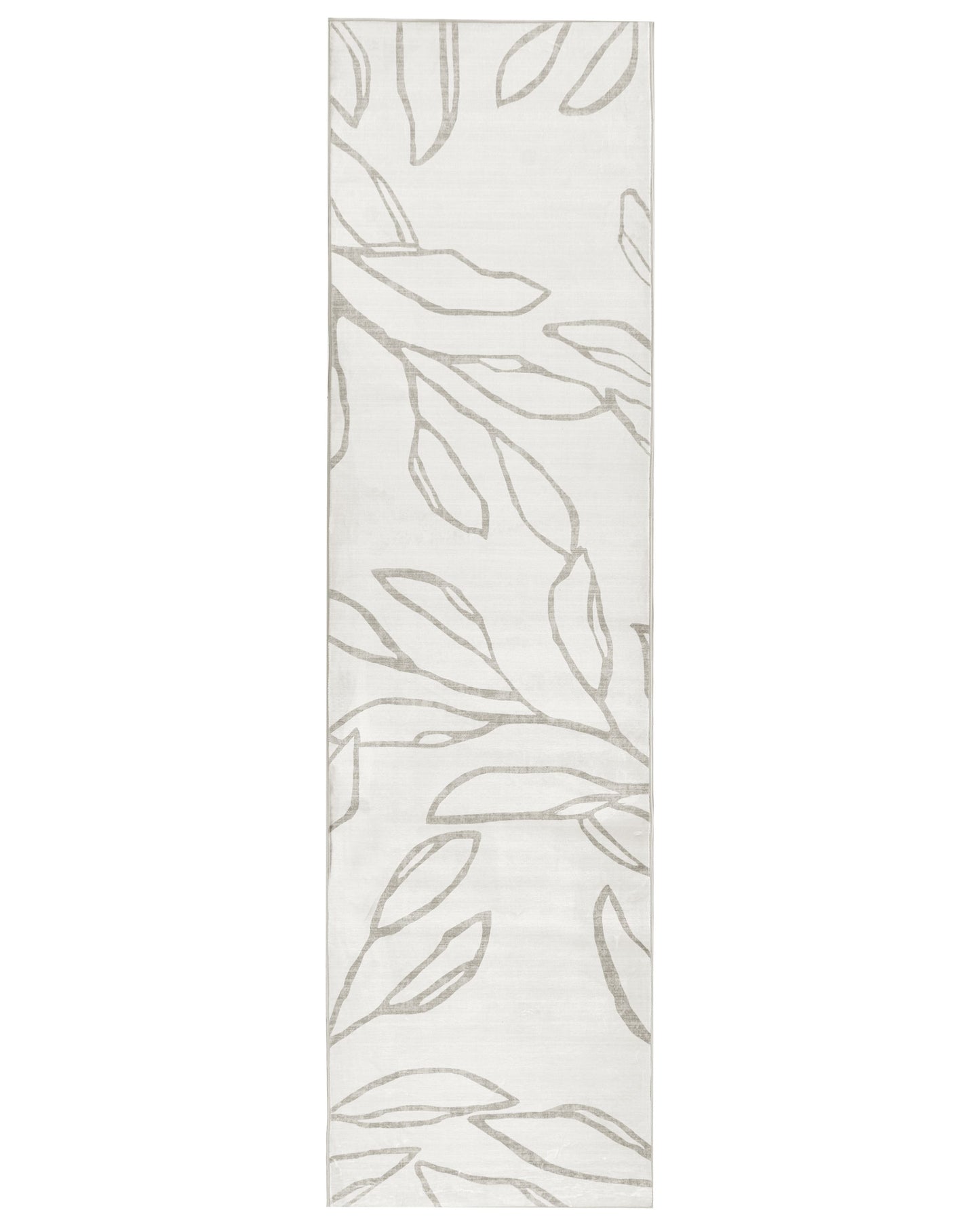 Runner Rug Light Beige Fabric 80 X 300cm Anti-Slip Underfloor Heating Low-Pile Modern Leaves Pattern