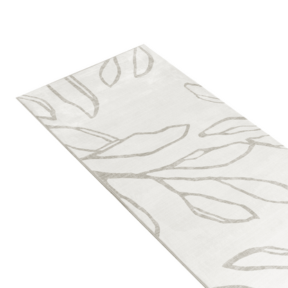 Runner Rug Light Beige Fabric 80 X 300cm Anti-Slip Underfloor Heating Low-Pile Modern Leaves Pattern
