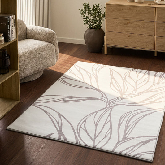 Beige Leaf Pattern Rug 140 x 200 Anti-Slip