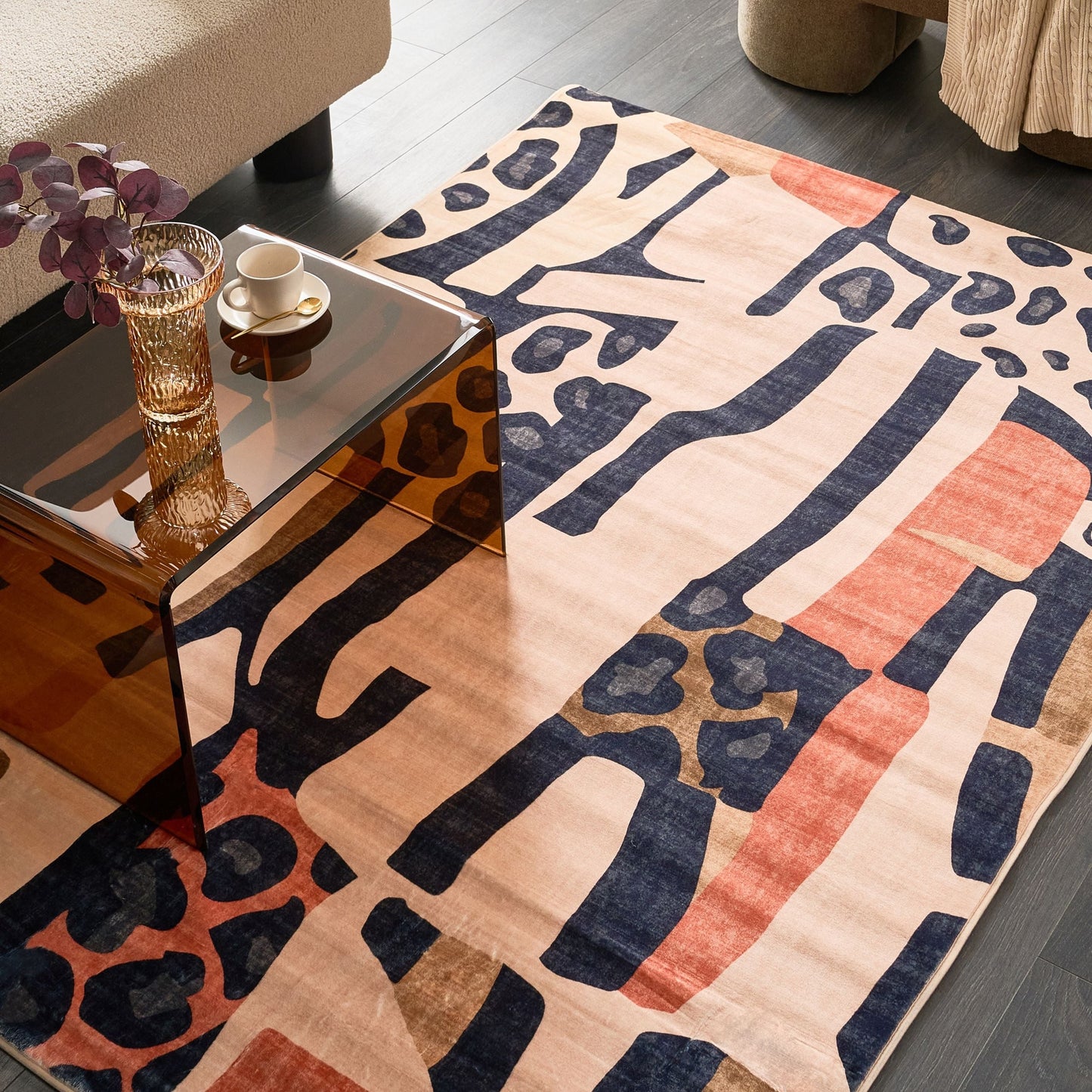 Multicolour Area Rug 140 x 200 Modern Abstract Underfloor Heating