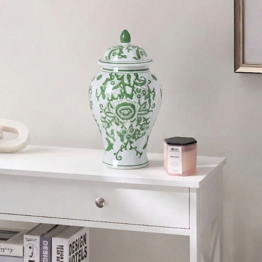 Elegant Vase Lidded Ginger Jar Porcelain Table Decor White Green
