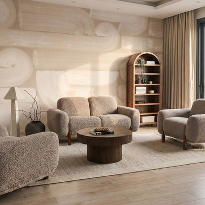 Taupe Boucle Upholstery 4 Seater Living Room Set With Two Seater Sofa And Two Armchairs Soft Modern