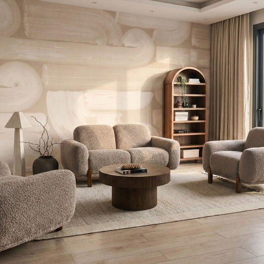 Taupe Boucle Upholstery 4 Seater Living Room Set With Two Seater Sofa And Two Armchairs Soft Modern